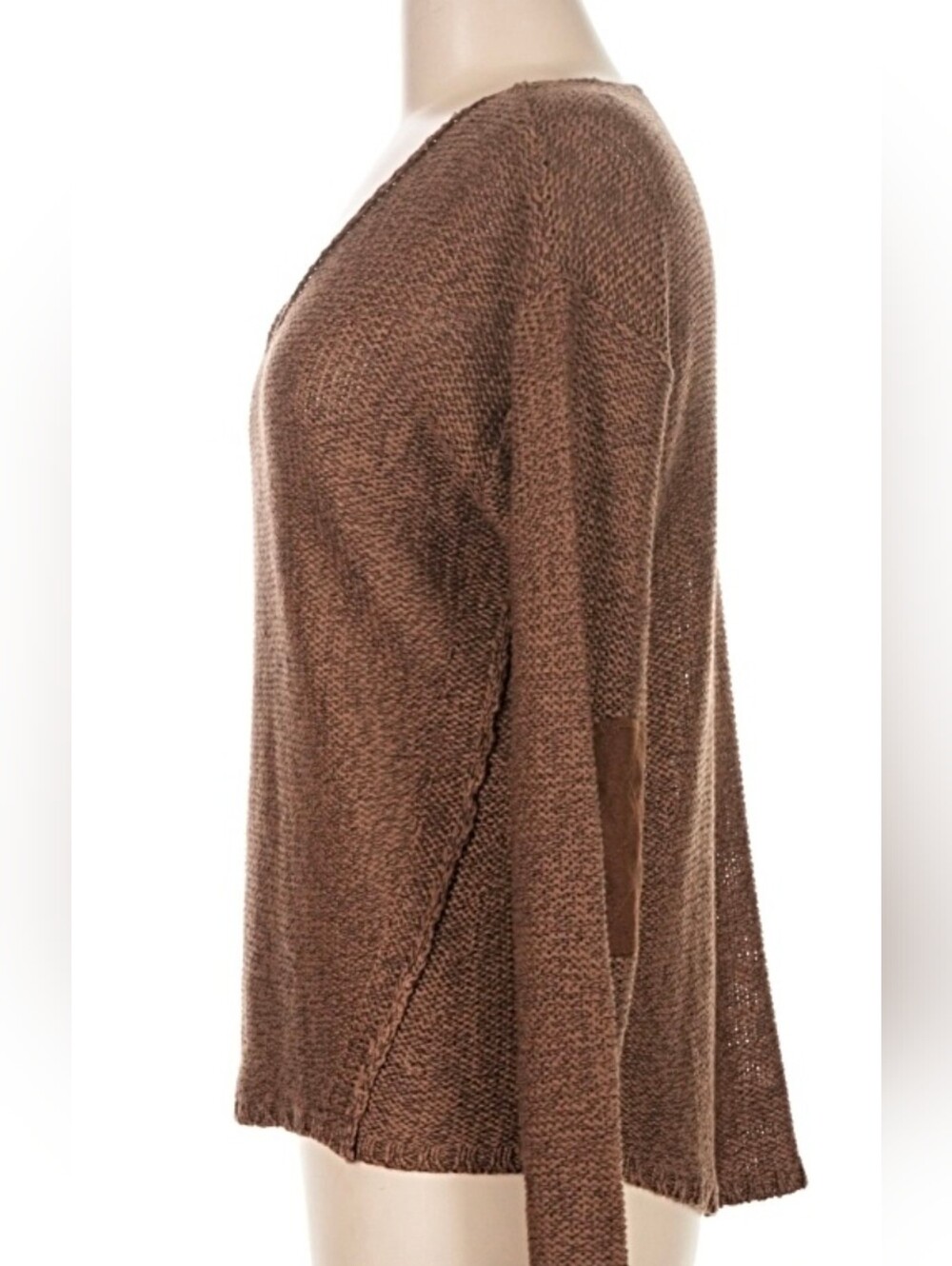 EUC - RDI V-Neck Long Sleeve Elbow Patch Sweater - Brown MEDIUM - Picture 10 of 10